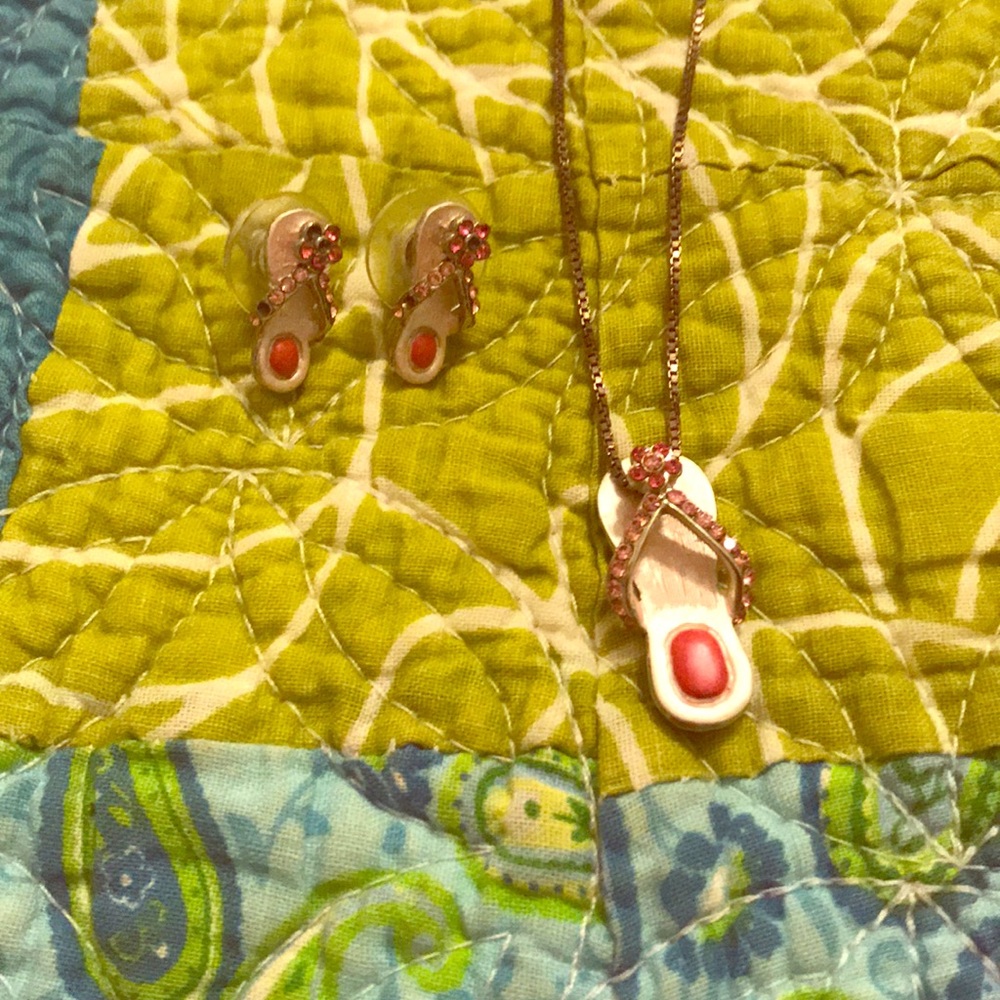 Sterling Silver Pink Flip Flop Necklace Set